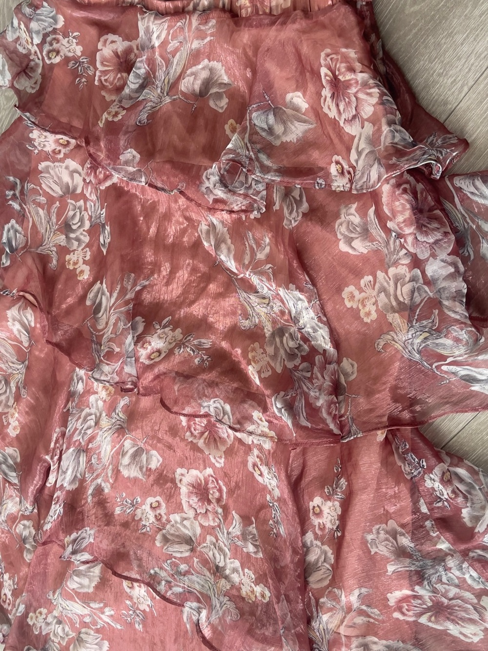 En Saison Dusty Rose Floral Tiered Ruffle Midi Skirt - Picture 6 of 8